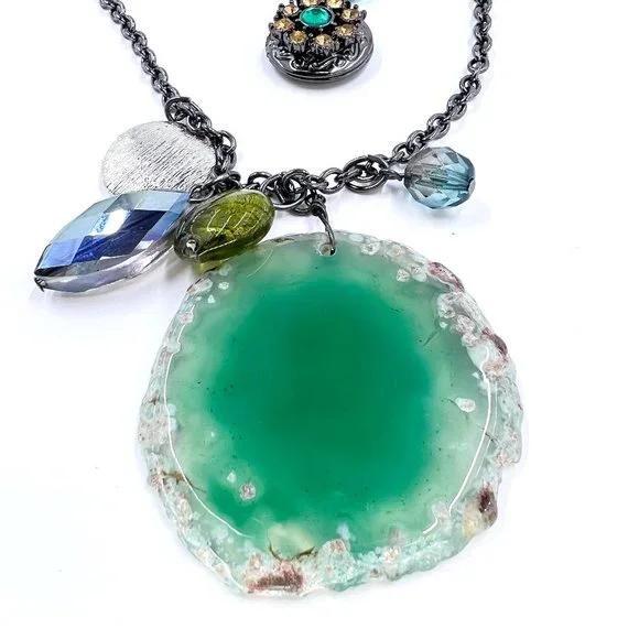 NWOT – Lane Bryant – Green Quartz Beaded Locket Gunmetal Tone 24” Necklace - Picture 7 of 10